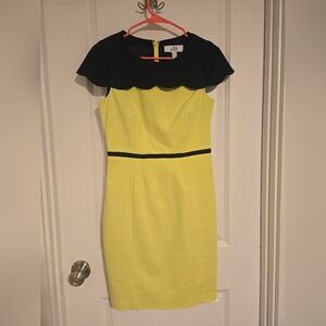 Belle Badgley Mischka dress in yellow and navy blue, scalloped neckline Size 6
